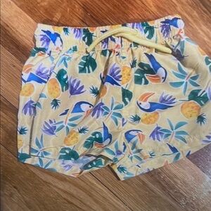 Kids Tropical Swim Trunks - Yellow Parrot Print